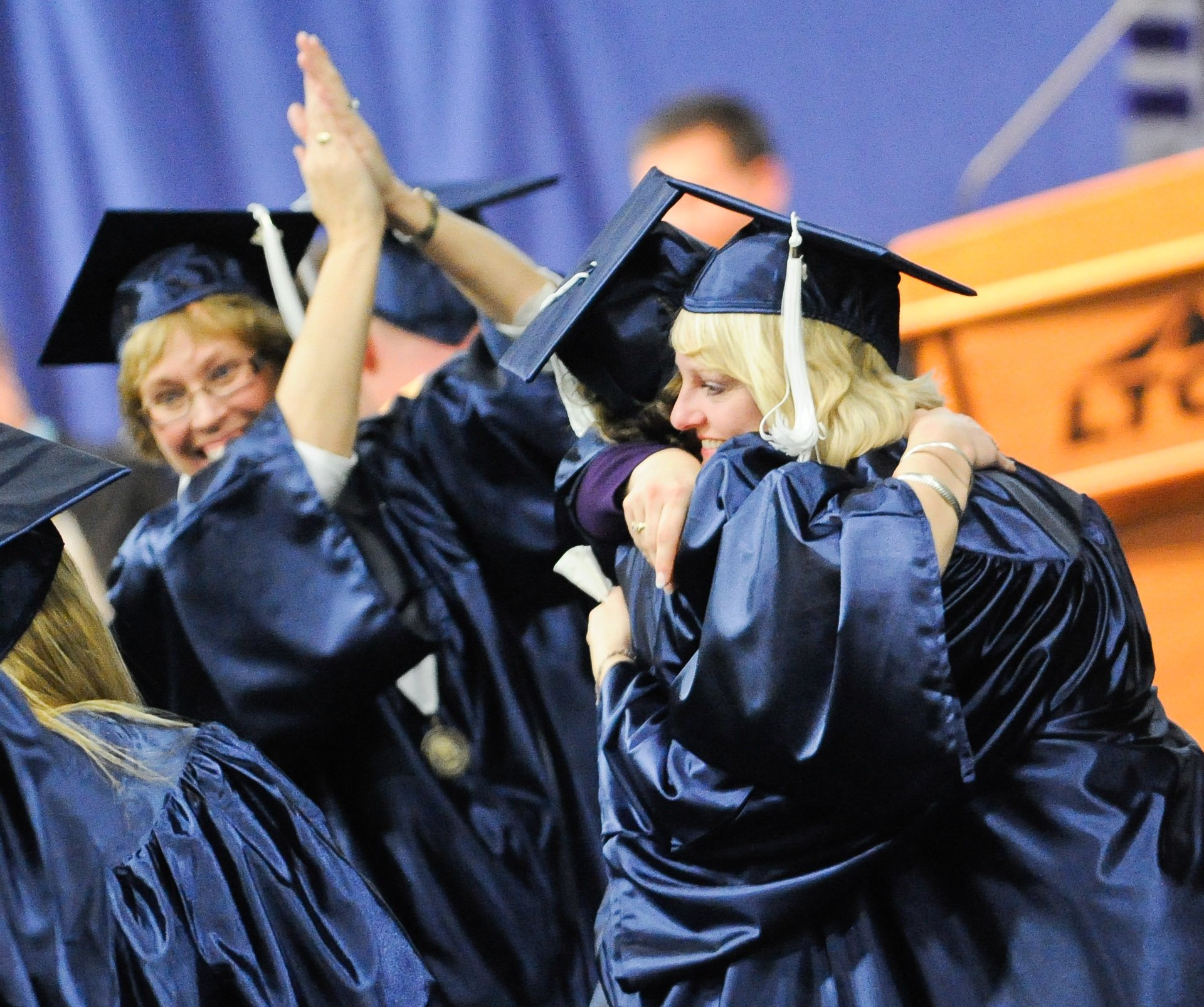 LTC graduates celebrate near the end of the ceremony during the 2010 Lakeshore Technical College graduation. Doug Sundin/HTR December 18, 2010 Cleveland. Printed in the Lakeshore Chronicle on 12/22/2010.