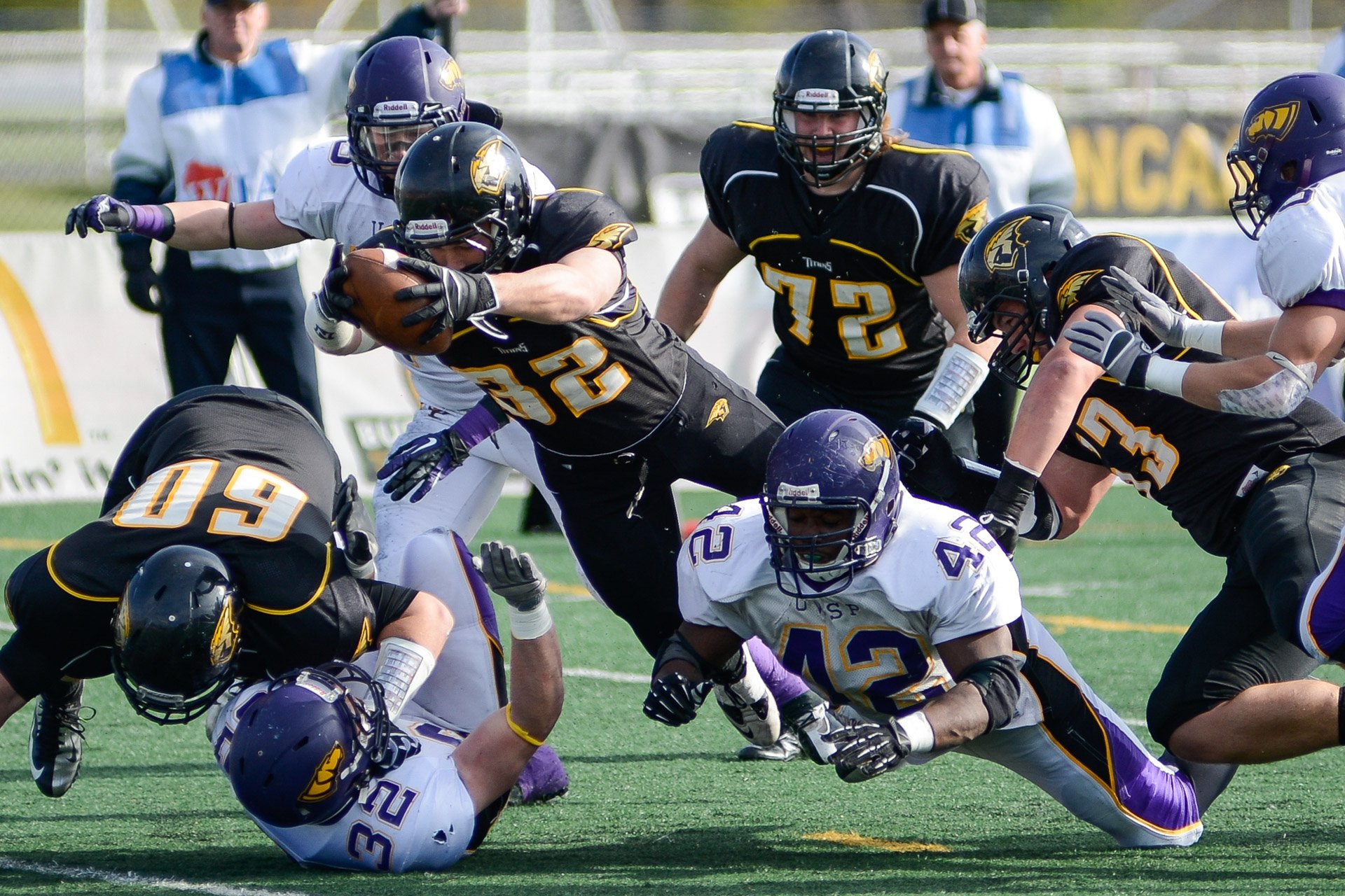 UW-Oshkosh scored five touchdowns in nine minutes during its 56-31 triumph over UW-Stevens Point on Saturday (Nov. 3) at J.J. Keller Field at Titan Stadium.